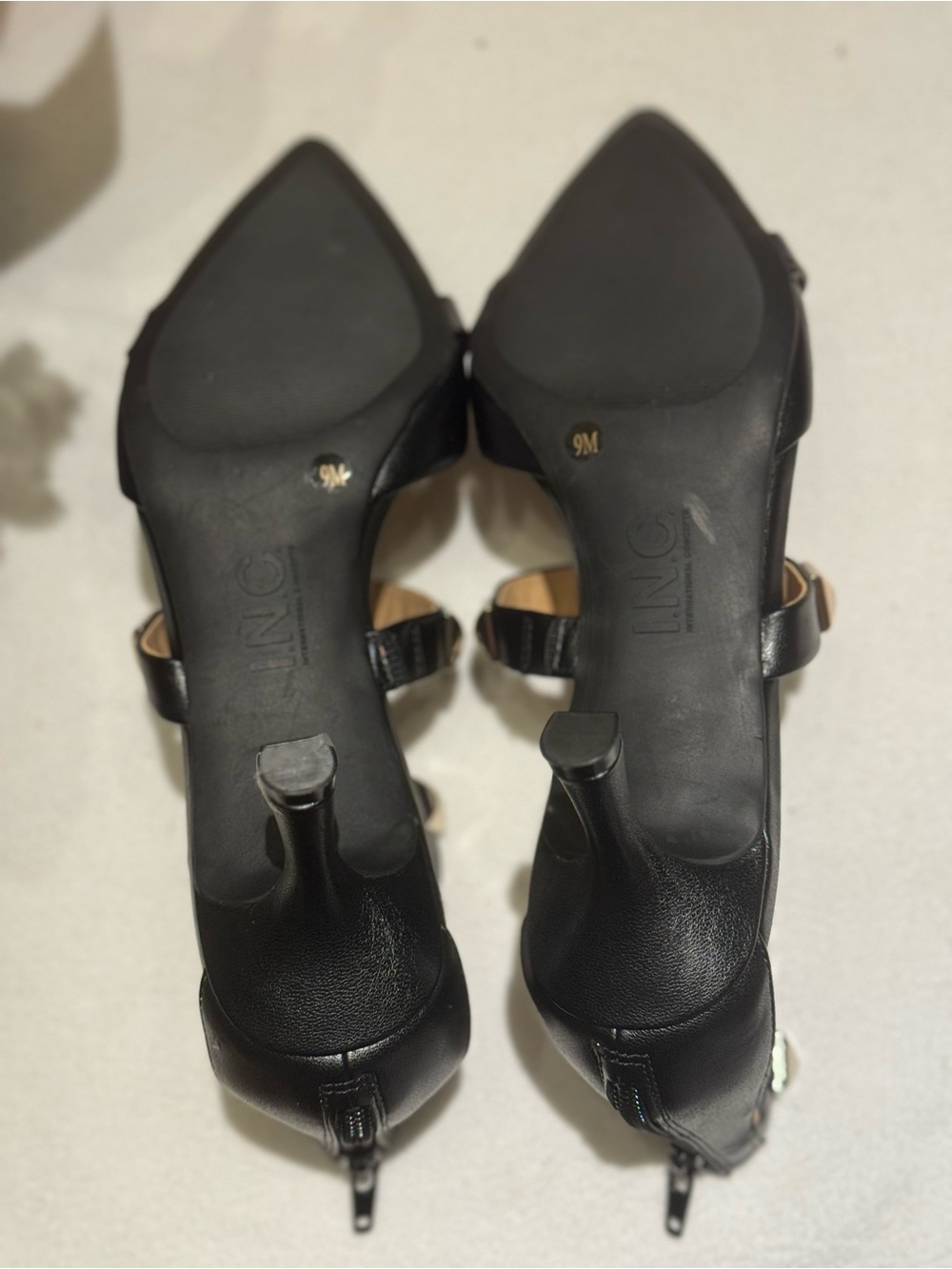 INC International Concepts Black Pointed-Toe Strappy Heels with Gold Studs - Picture 2 of 8